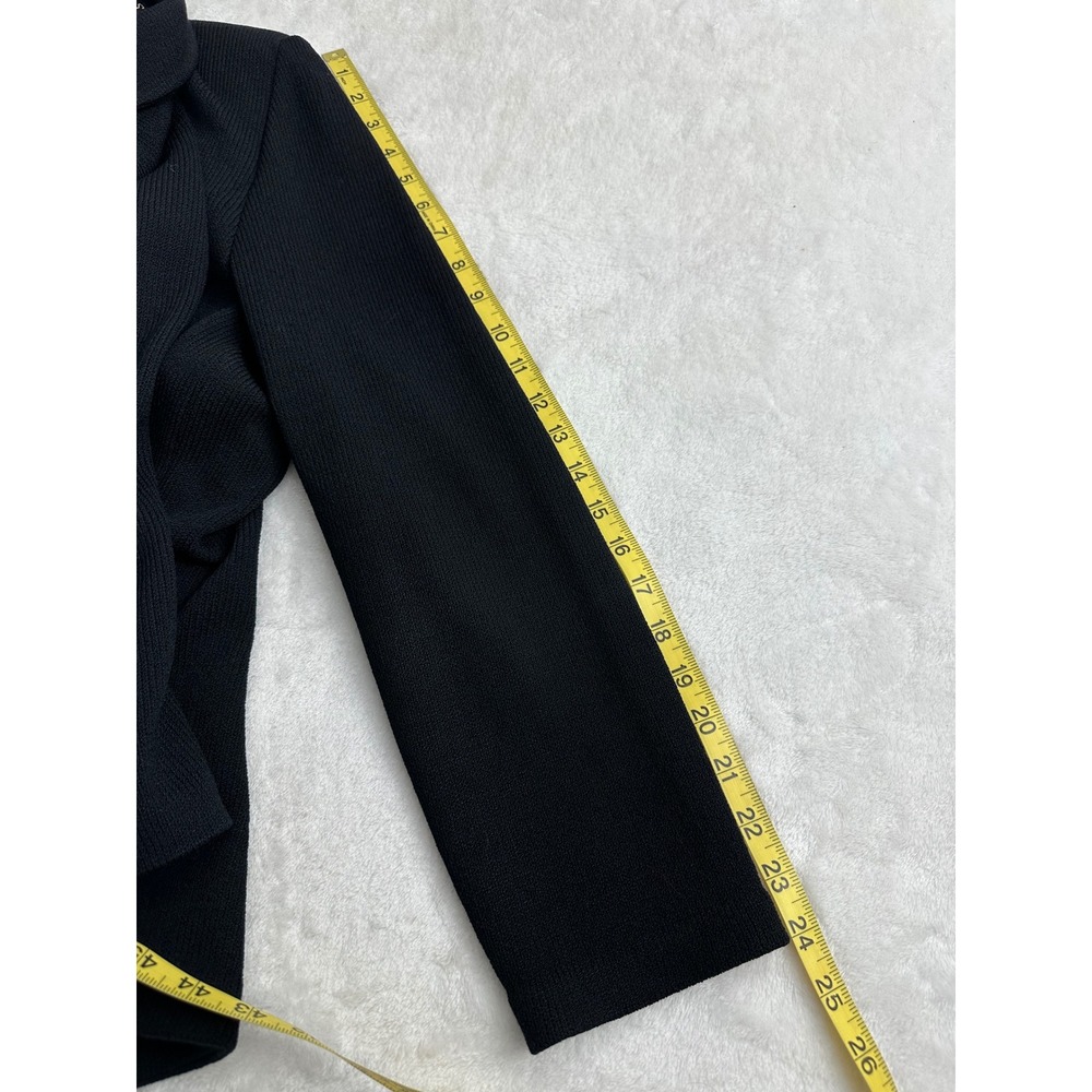 St John Basics Black Textured Knit Blazer Jacket Silver-Tone Buttons‎ Size 14 - Picture 6 of 8